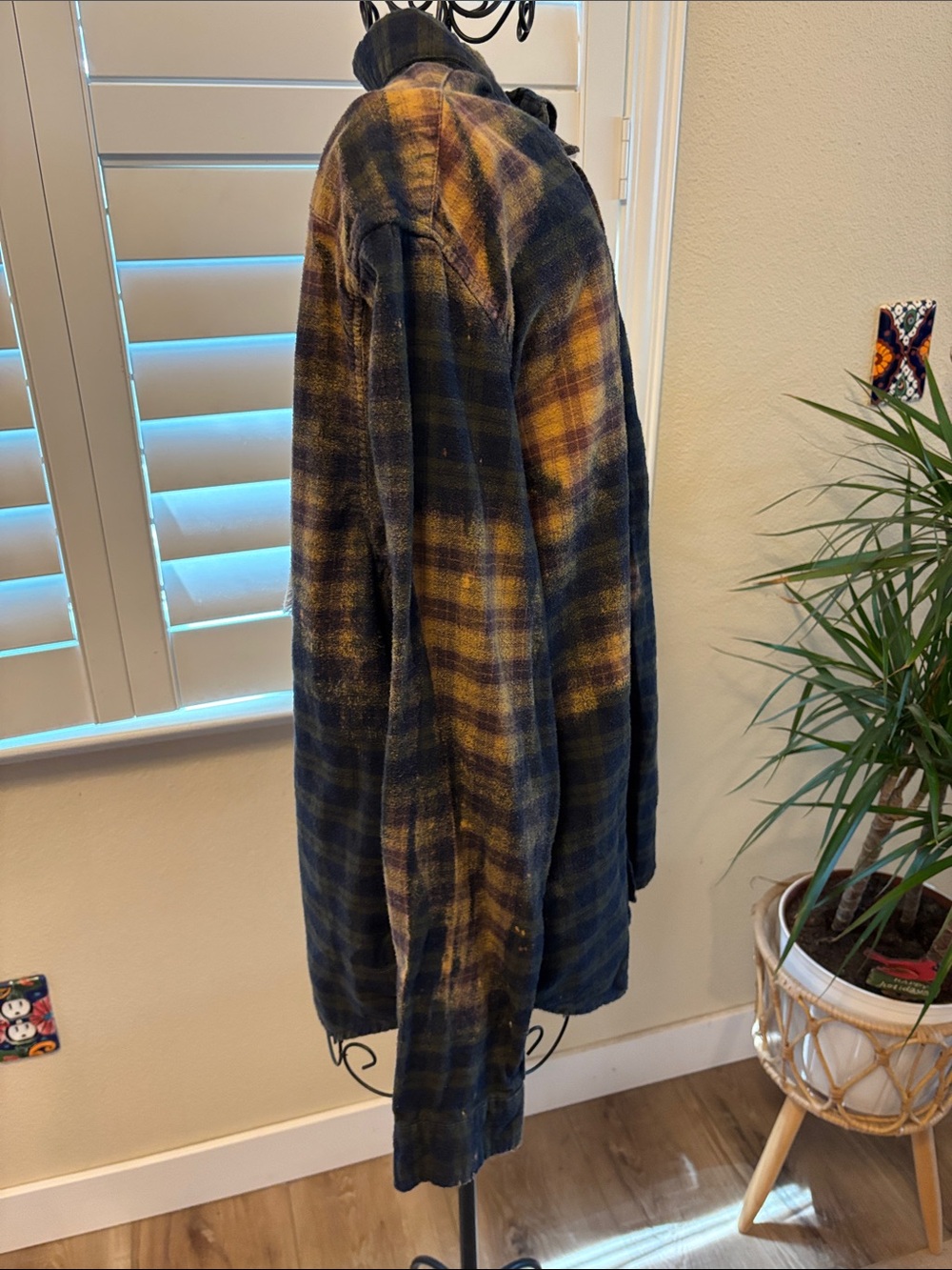 Handmade one of a kind distressed Plaid Rooster Patch Flannel Shirt - Picture 4 of 8